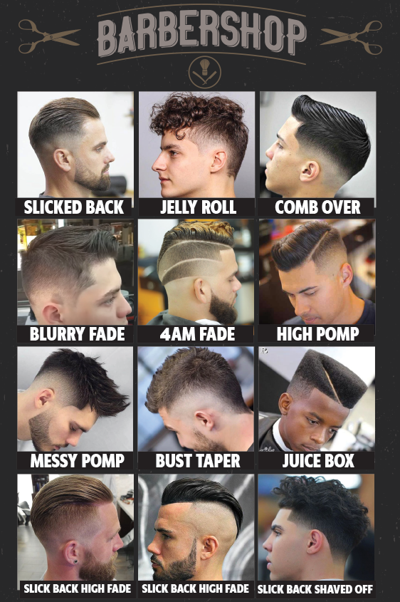 Poster para tu barbería de Estilos y nombres de cortes de cabello